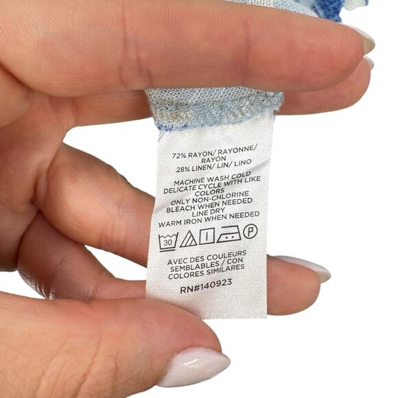 LOFT Blue & White Floral Print Linen Blend Elastic Waist Summer Blouson Dress - Picture 13 of 13